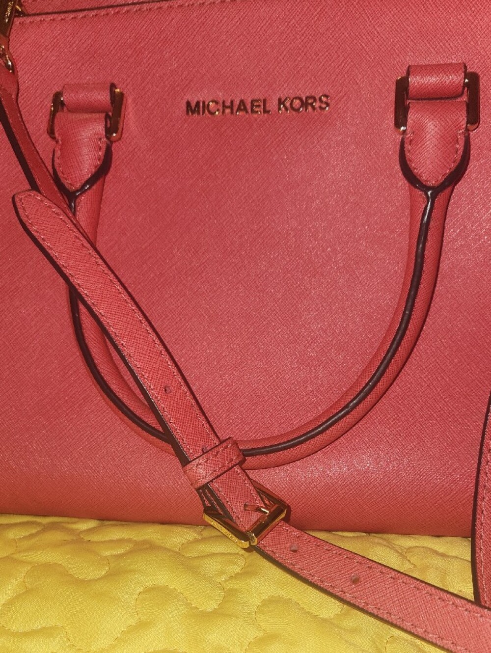 Michael Kors Coral Pink Saffiano Satchel with Gold-Tone Logo - Picture 8 of 8